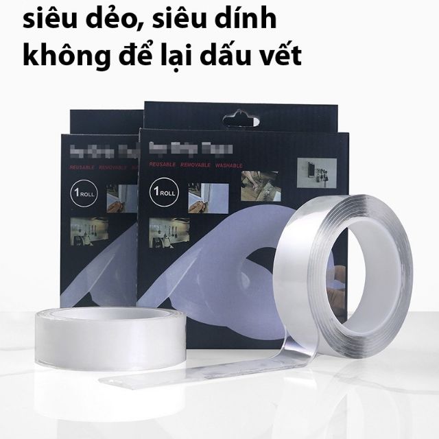 Băng dính 2 mặt trong suốt cuộn 2-3-5 mét