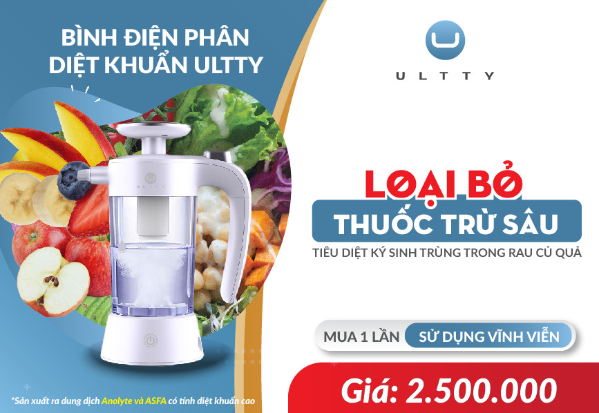 Bình Điện Phân ULTTY Sản Xuất Dung Dịch Diệt Khuẩn Anolyte, Diệt 99% Vi Khuẩn, Virut, Được Kiểm Định Bởi Viện Pasteur TP. Hồ Chí Minh