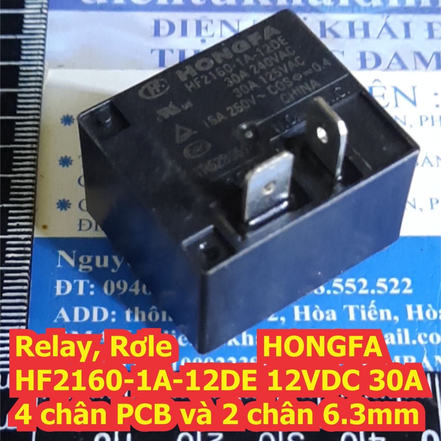 Relay Rơle HONGFA HF2160 1A- 2DE 12VDC 30A, 4 chân PCB và 2 chân 6.3mm kde6610