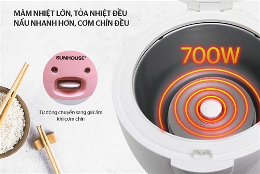 Nồi cơm điện 1.8L SUNHOUSE SHD8607W