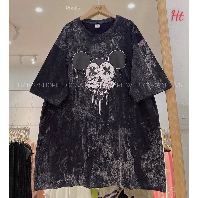 [FREESHIP] áo thun tay lỡ loang màu đen chuột mắt x Ht