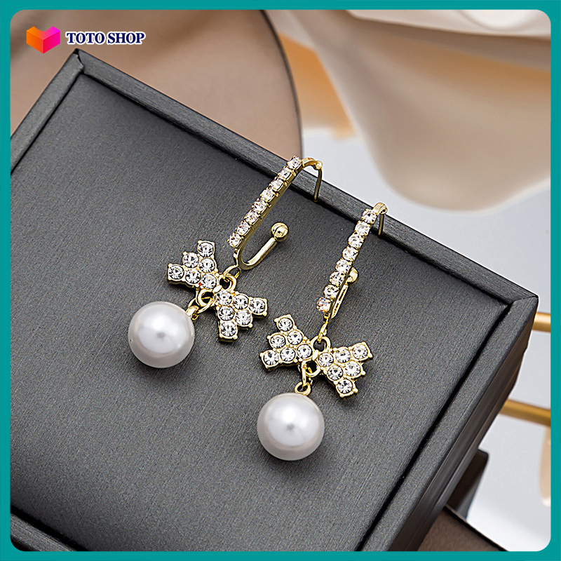 Women's earrings with stones and artificial pearls, luxurious lady, easy to combine Korean style BSTKL -