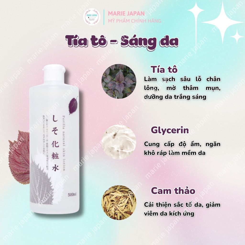 Toner Tía Tô Dưỡng Sáng Se Lỗ Chân Lông 500ml Nhật Bản