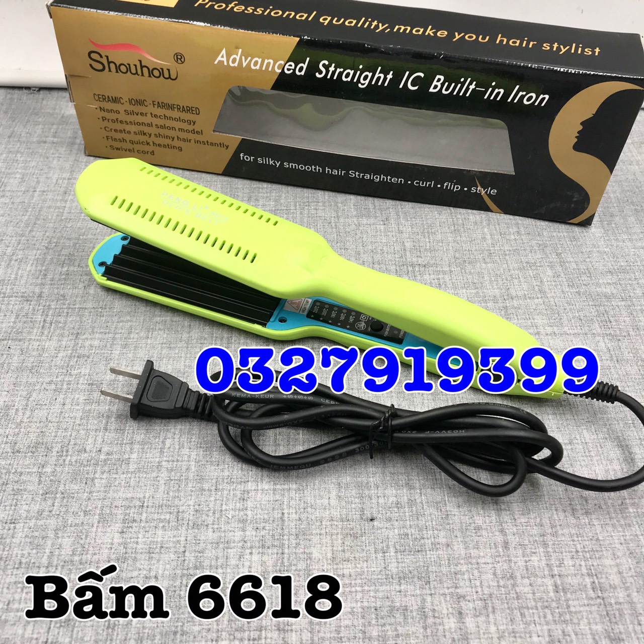 Máy Bấm Tóc Dập Xù Cao Cấp 6618 Chức Năng Duỗi Phồng Uốn Xoăn Nhanh Hiệu Quả Bề Mặt Ceremic Chống Dính An Toàn Tiết Kiệm Thời Gian Và Điện Máu Đen 26.5cm Gọn Nhẹ Dễ Thao Tác