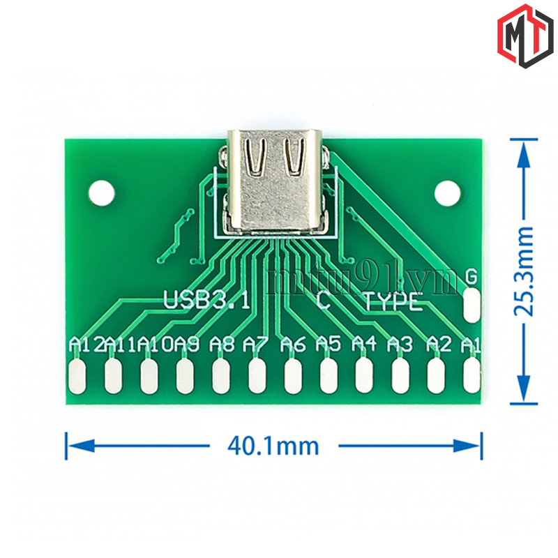 Mạch Ra Chân (hàn) Cổng USB 3.1 Type C Sang Dip 24pin