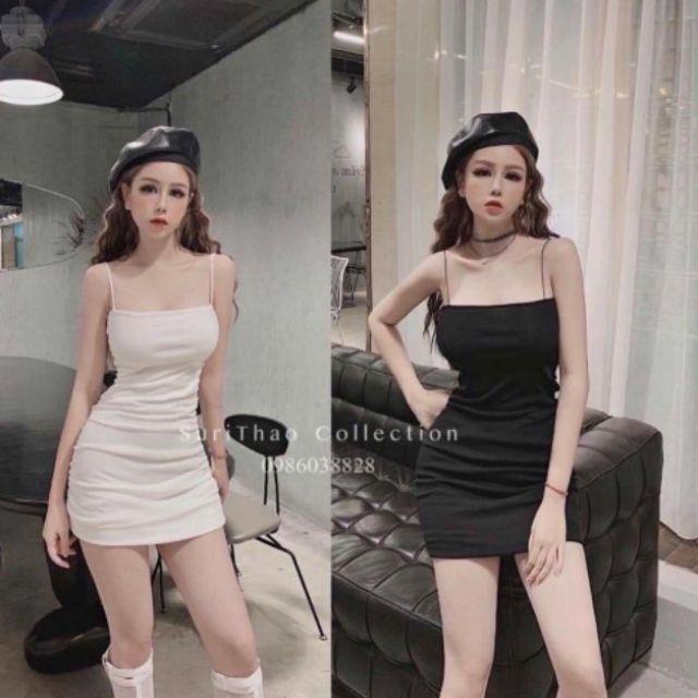 Đầm body cổ xéo nhún bèo eo - Thời Trang Hot Girl