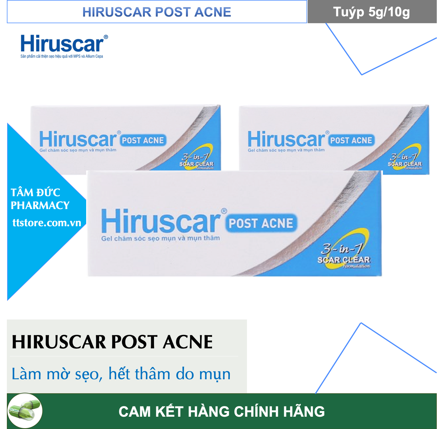 HIRUSCAR POST ACNE [Tuýp 5gr/10gr] - Gel làm mờ sẹo mụn và thâm mụn [hirusca / híuca / hirucar]