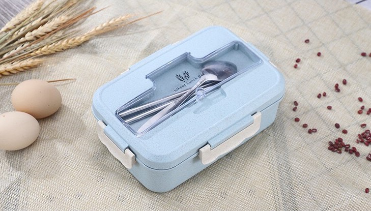 Hộp Cơm Lúa Mạch 3 Ngăn Kèm Thìa Inox