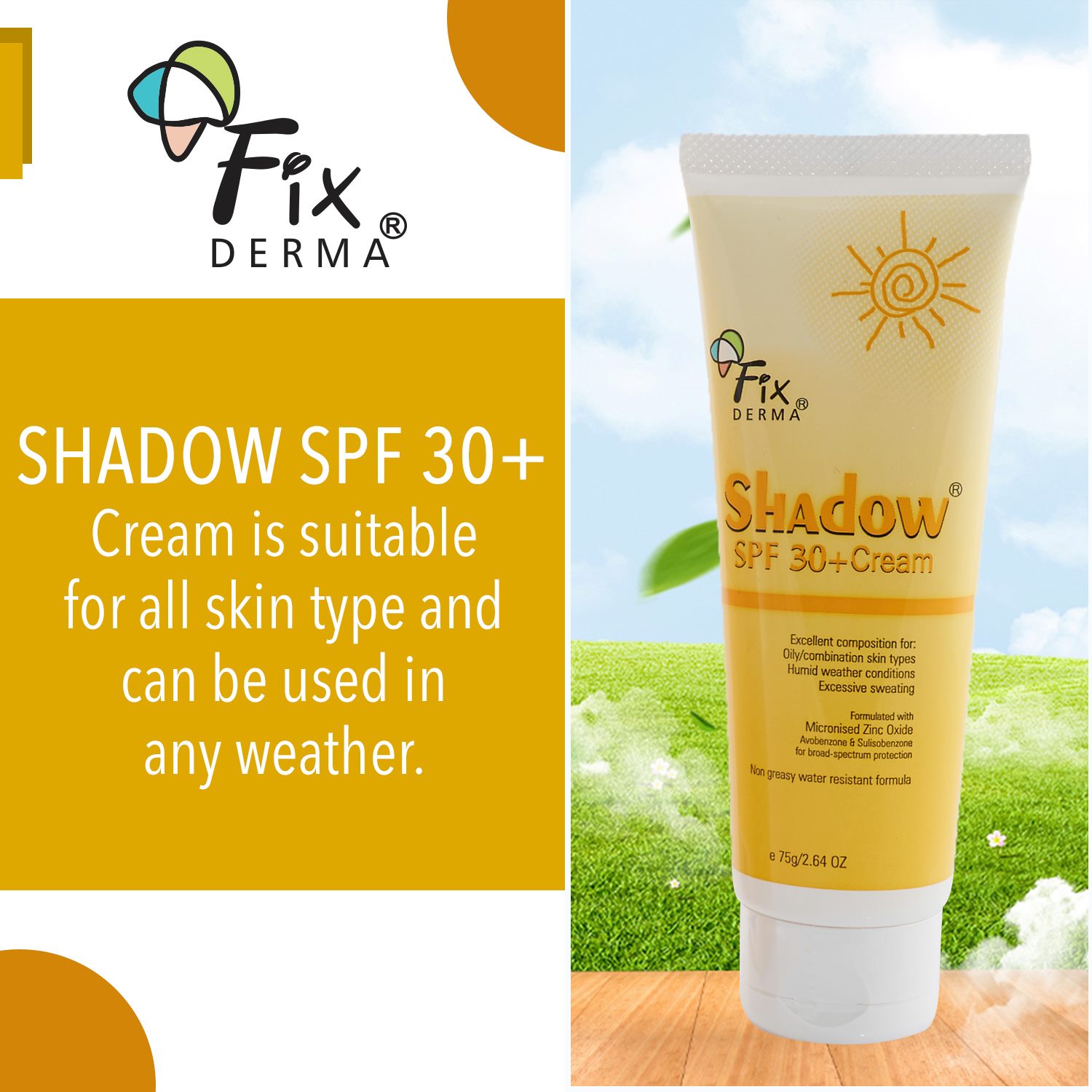 [HCM]Kem chống nắng dướng ẩm sáng da Fixderma Shadow SPF 30+ Gel 75g