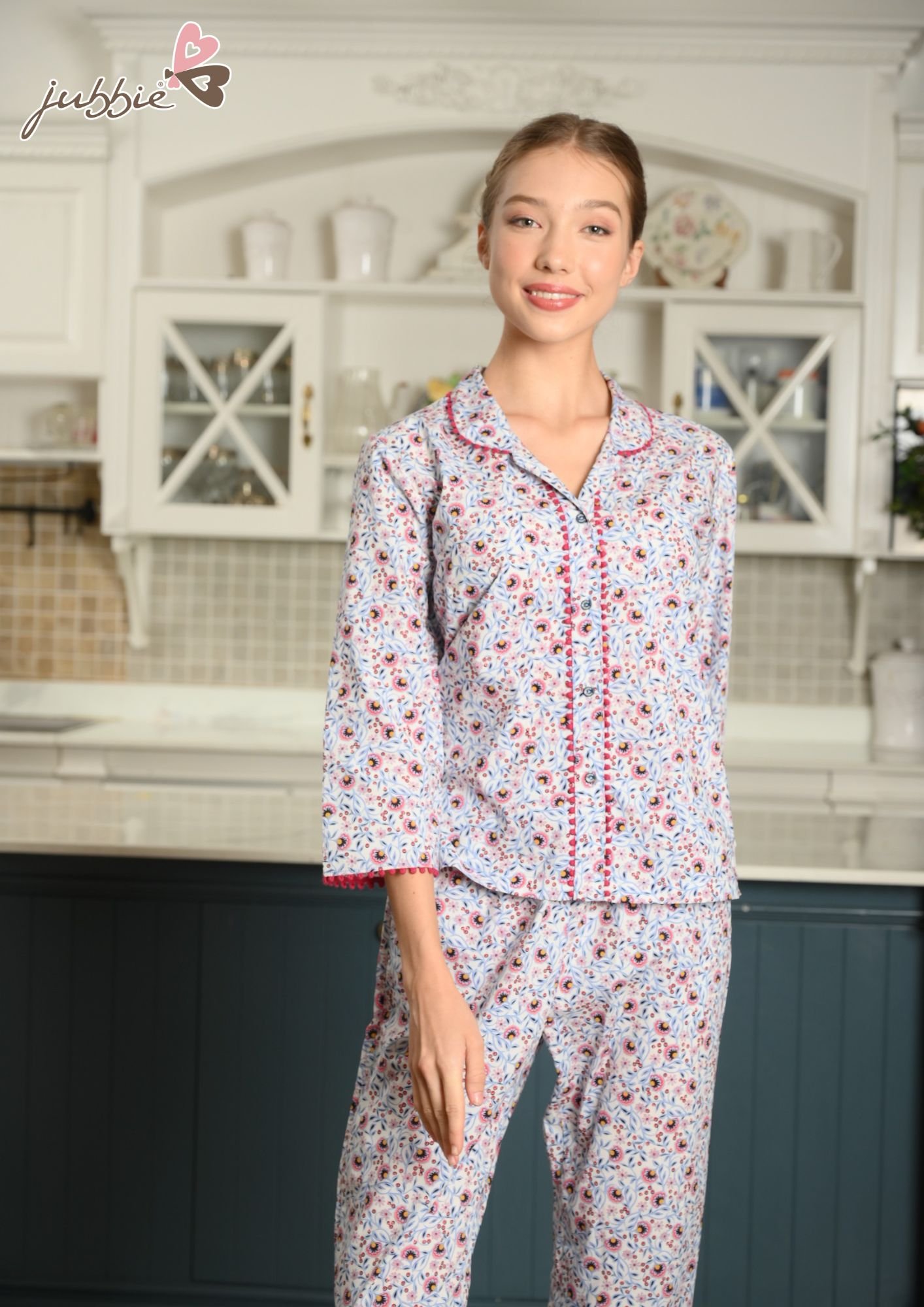 Bộ dài cổ viền ren mặc nhà Jubbie 40347