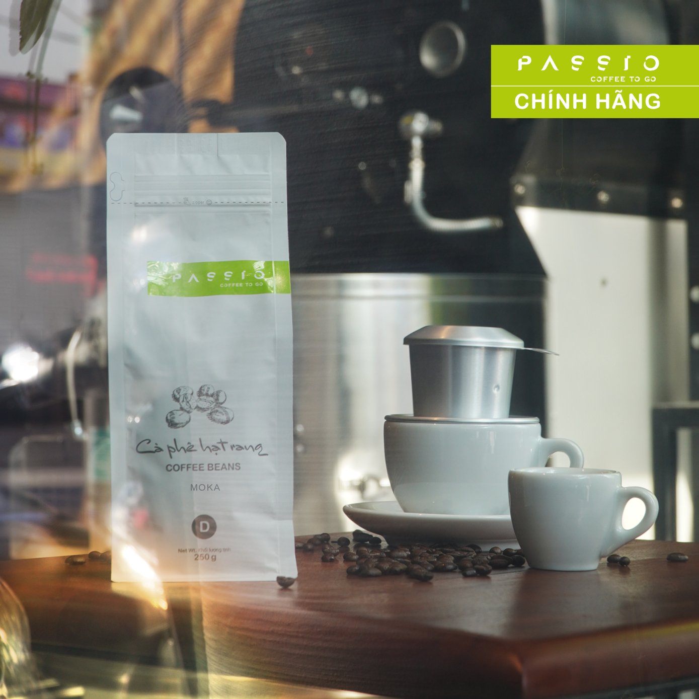 Cà phê Moka dang Hạt nguyên chất 100% rang mộc - Passio Coffee (250g)
