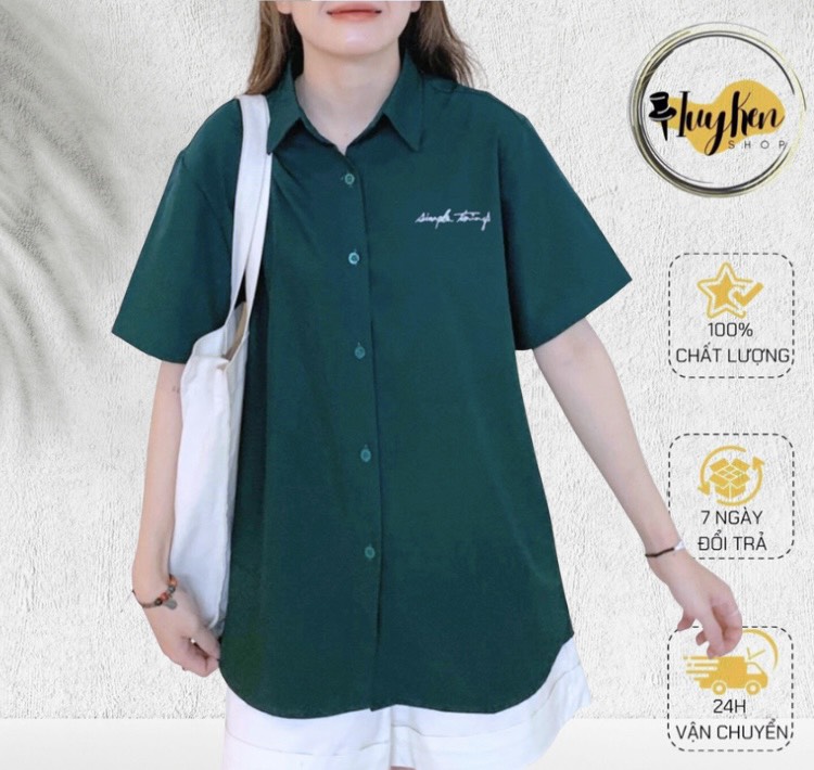 Áo sơ mi nữ lụa mango tay lỡ form rộng thêu hình đôi tay mẫu mới
