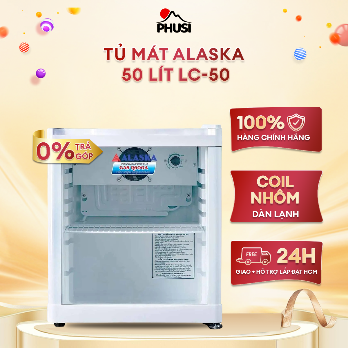 TRẢ GÓP 0% - BẢO HÀNH 1 NĂM - LC-50 - TỦ MÁT ALASKA 50 LÍT LC-50 (TRẮNG)