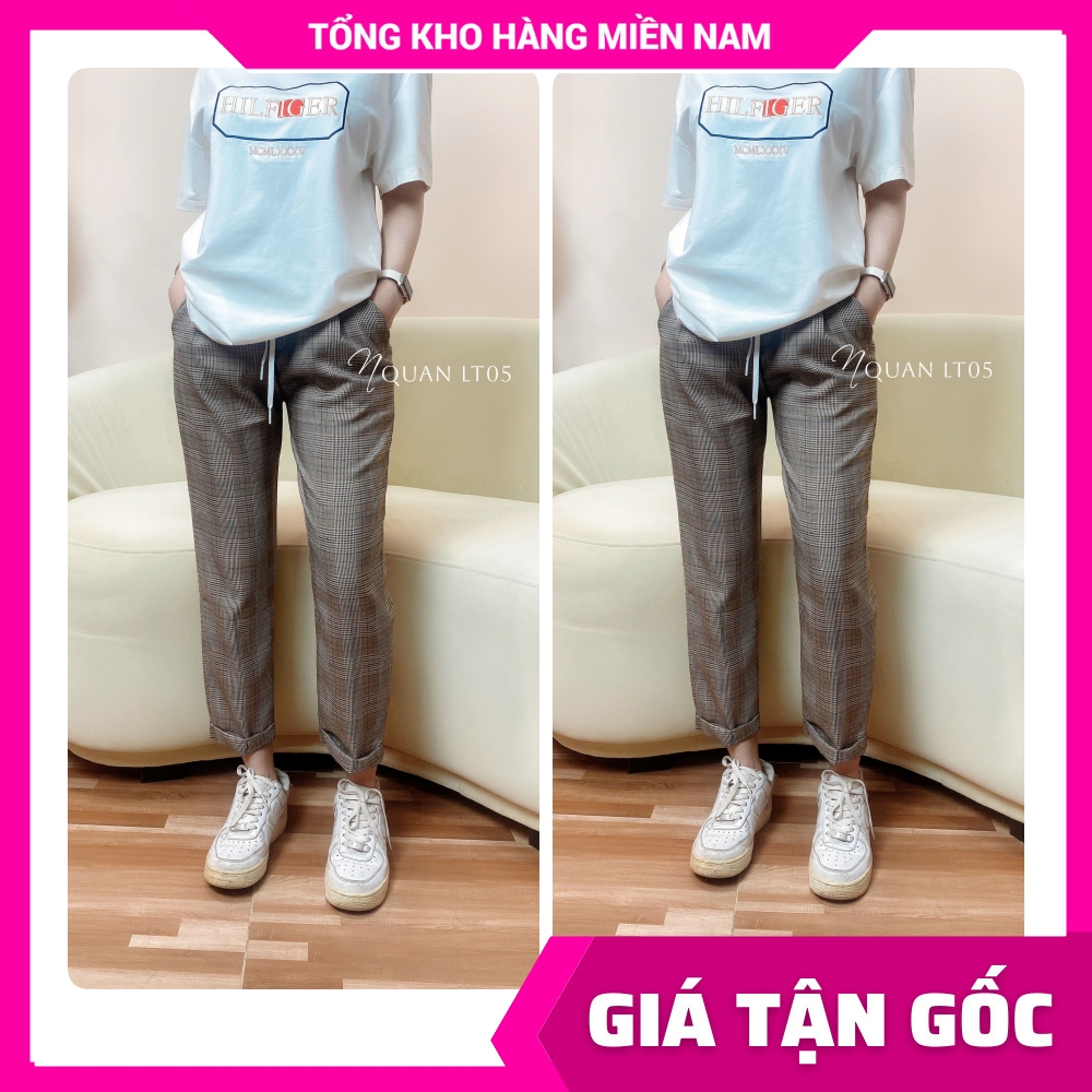 Quần kẻ caro ống đứng lưng chun unisex lt05 ❤ quần baggy caro lưng thun 🛑 ảnh thật 🛑 quần lửng nữ 🛑 quần baggy 9 tấc ❤ quần baggy caro ❤ quần sọc ❤ quần ngố sọc caro ❤