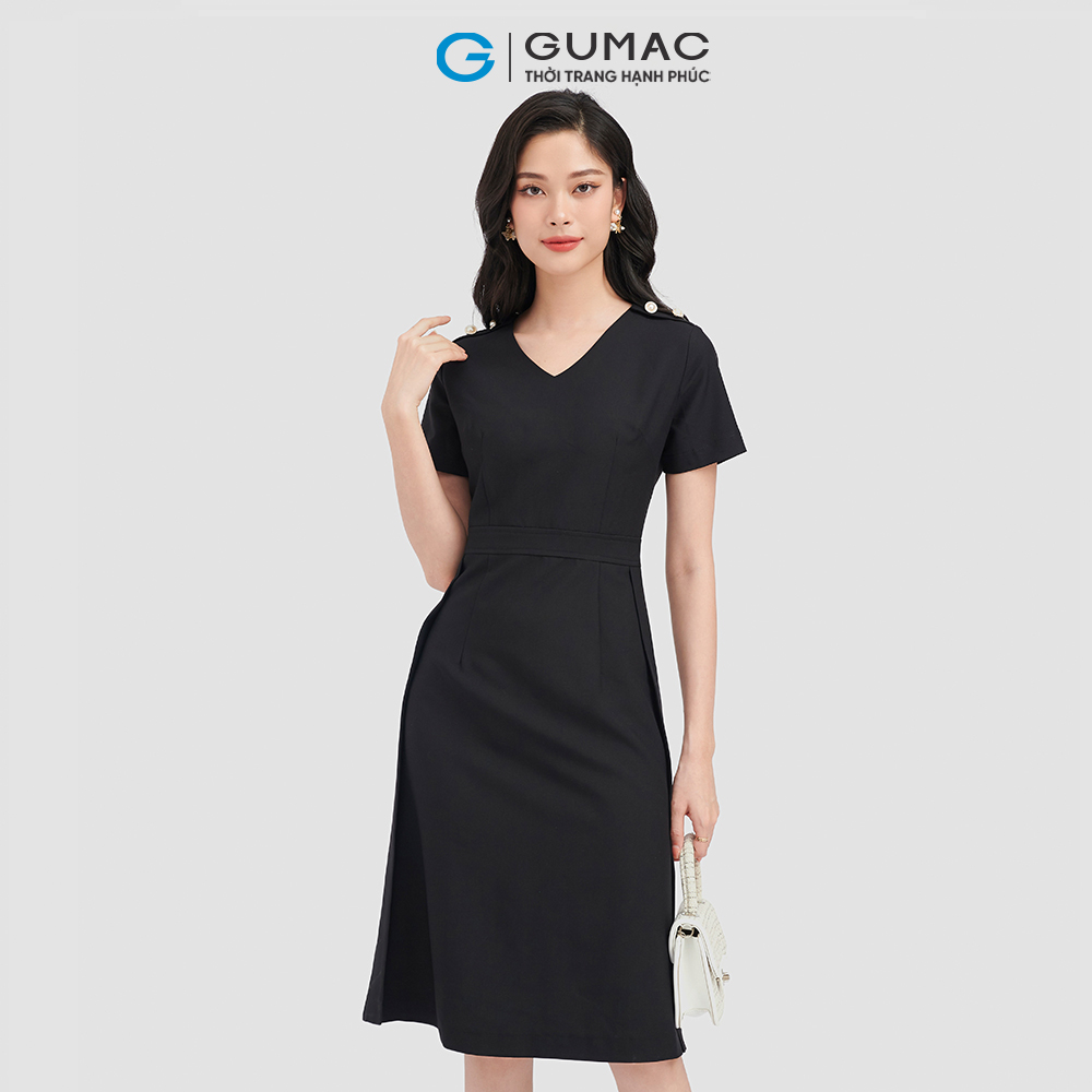 Đầm form A GUMAC, đầm rã eo phối nút LD0916