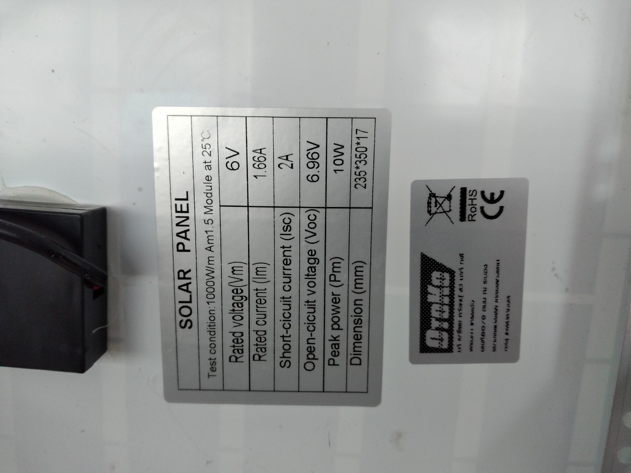 Tấm Pin poly 6v/10w (Kèm dây nối 5m - loại 1 chấu )