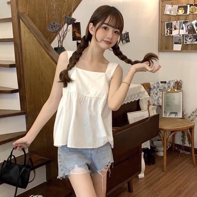 Áo babydoll nữ 2 dây bản to áo kiểu nữ mặc ở nhà buộc nơ sau chất đũi lụa hàng đẹp - A367