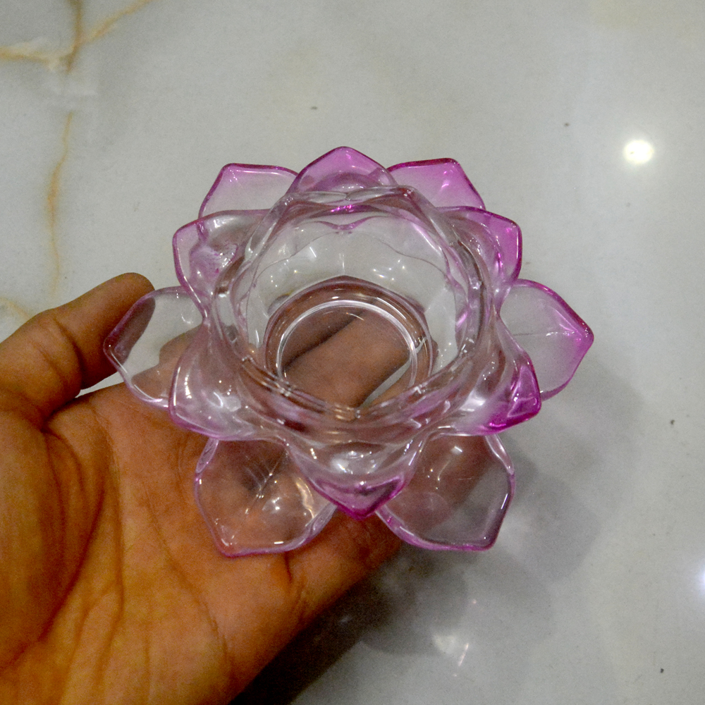 Đế hoa sen lưu ly-thủy tinh nhiều màu đặt đèn cầy