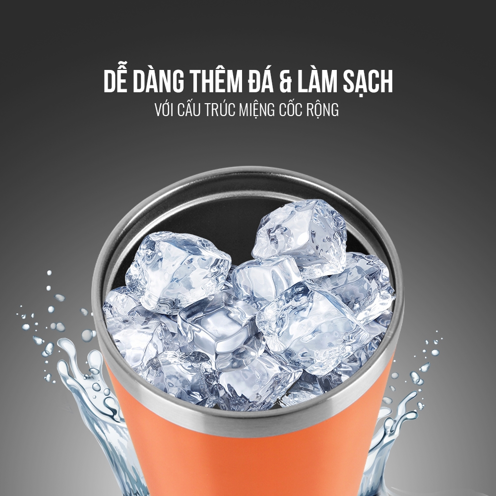 CỐC GIỮ NHIỆT ELMICH INOX 304 2243666 (Dung tích 580ml, Màu: Cam/Đen, Giữ nóng 8 tiếng lạnh 12 tiếng)