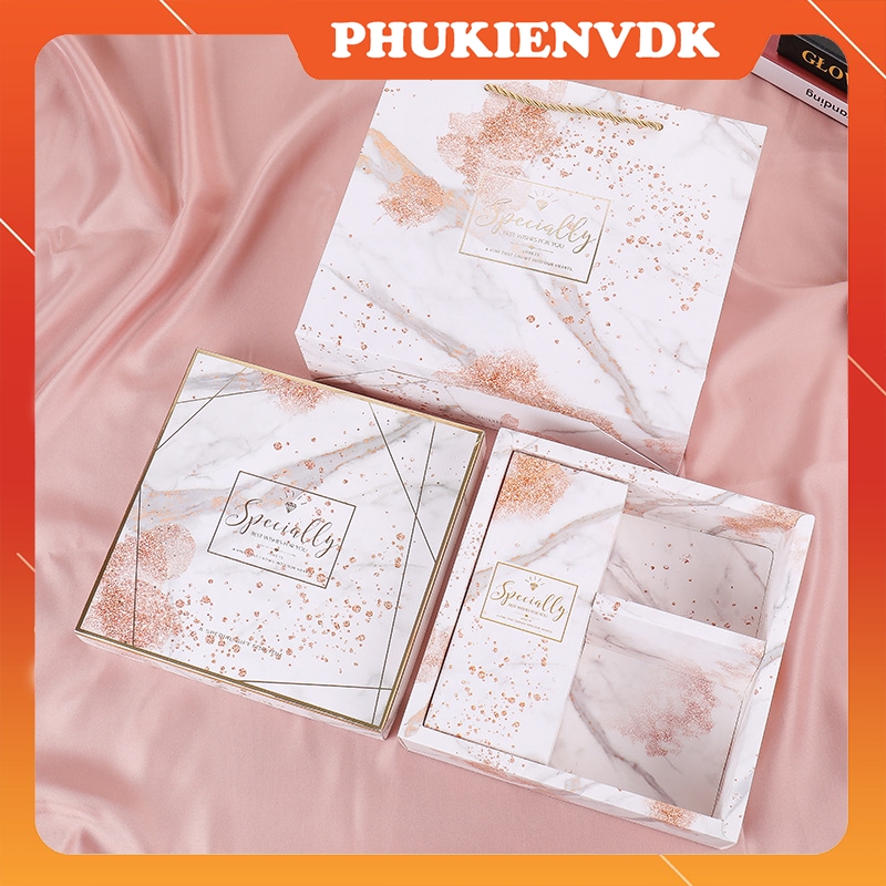 Hộp quà tặng tự gấp hộp quà cưới hoa văn cẩm thạch