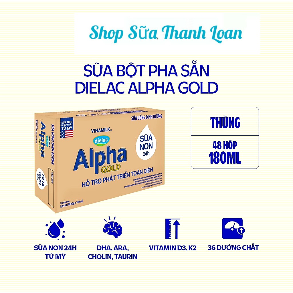 (HSD T1-2025) (Có Thẻ Tích Điểm) THÙNG 48 HỘP SỮA BỘT PHA SẴN DIELAC ALPHA GOLD IQ 180ML.