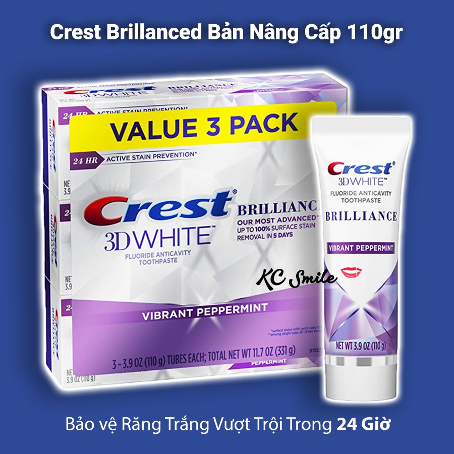 Combo 3 tuýp kem đánh răng crest 3D White Brilliance - 3 pack