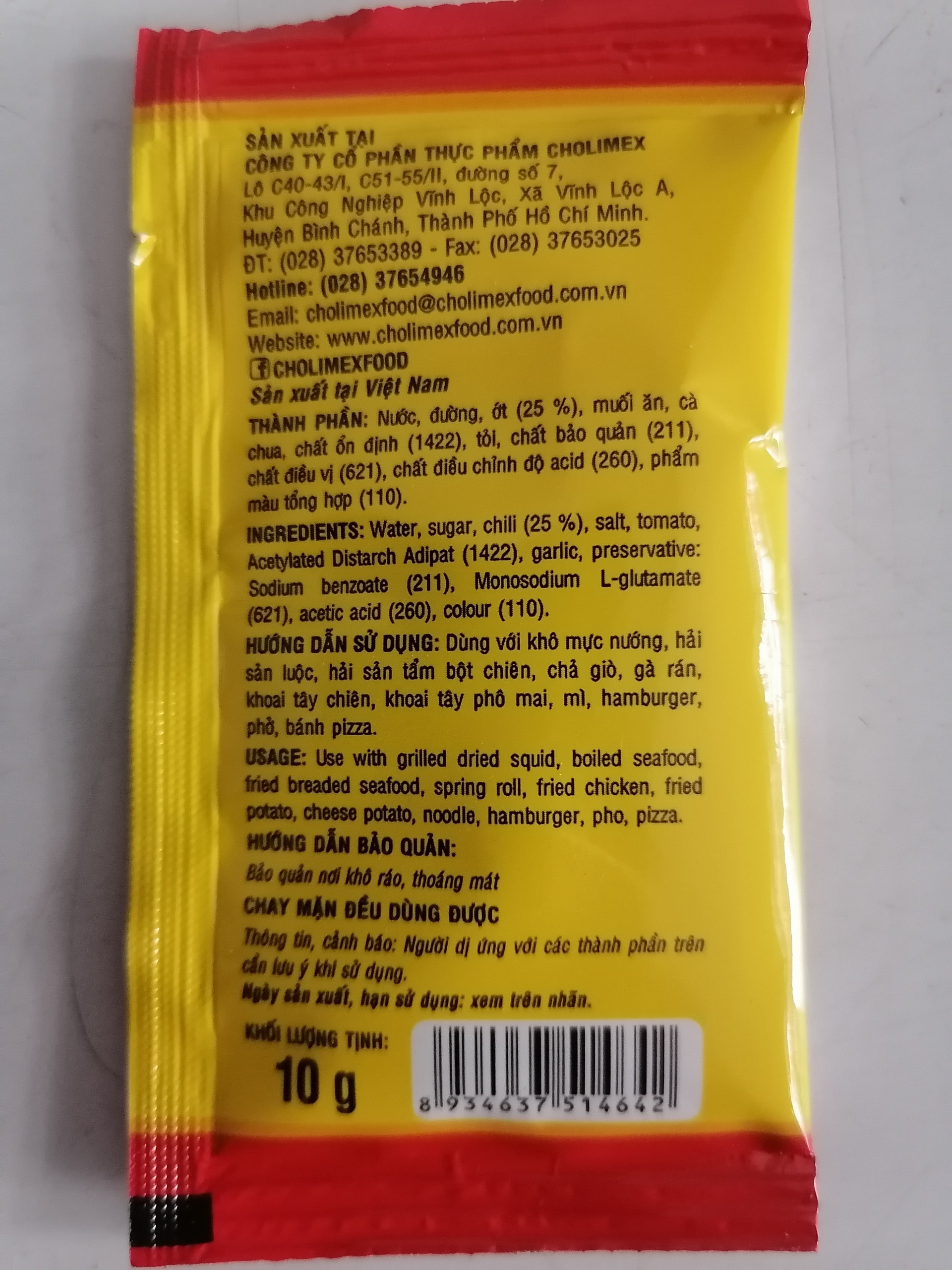 [CHOLIMEX] [50 gói x 10g] TƯƠNG ỚT GÓI NHỎ [VN] Chilli Sauce (choli-hk)