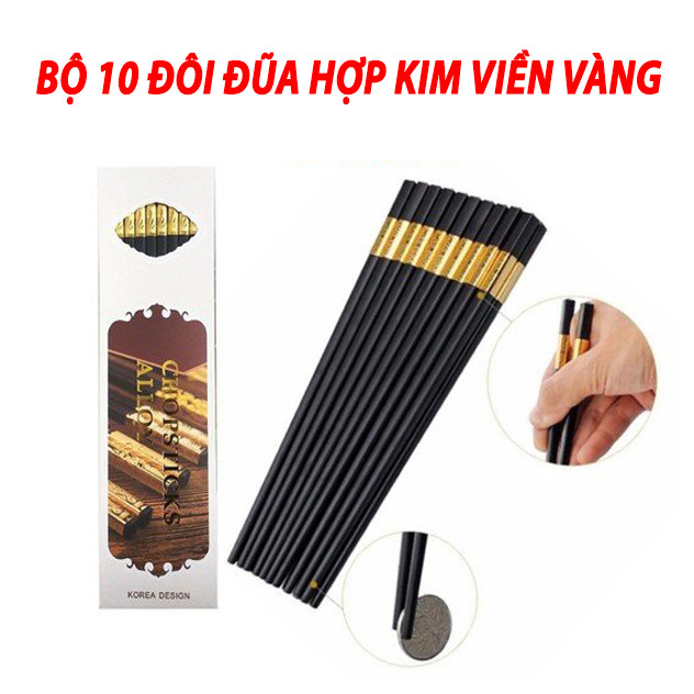 Bộ 10 đôi đũa mạ vàng, đũa hợp kim chống mốc hàn quốc - bộ 10 đôi đũa mạ vàng, đũa hợp kim chống mốc hàn quốc