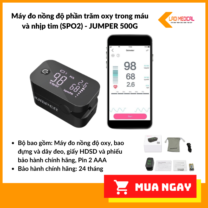 Nơi bán Máy đo nồng độ oxy máu Spo2, PR, PI Jumper JPD-500G Kết nối Bluetooth APP mobile (FDA hoa kỳ + xuất USA)