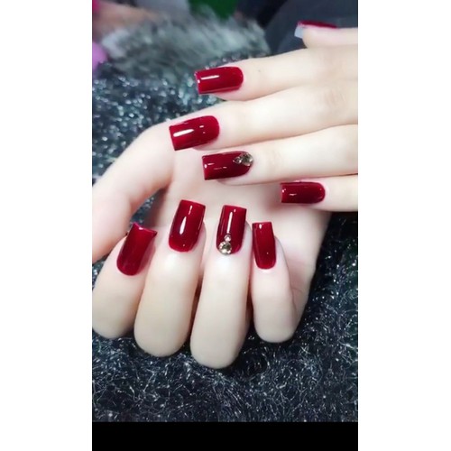 Bộ 24 Móng Tay Màu Đỏ Đô Đậm DDo Kèm KEo