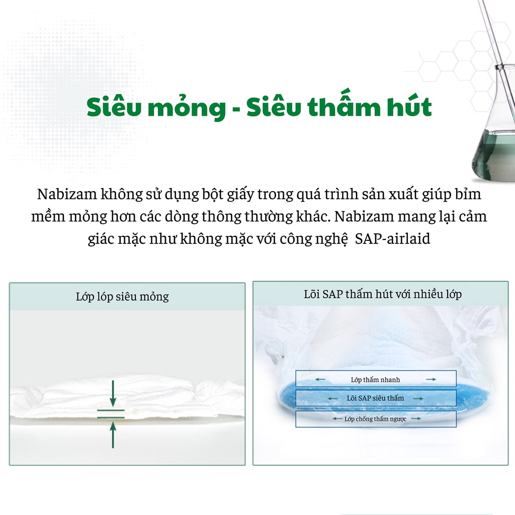 Tã Dán Nabizam Ultra Thin Nội Địa Hàn, Thấm Hút Nhanh, Đai Chun Mềm Mại, Chống Tràn Size M 40 Miếng Cho Bé Từ 6-11kg