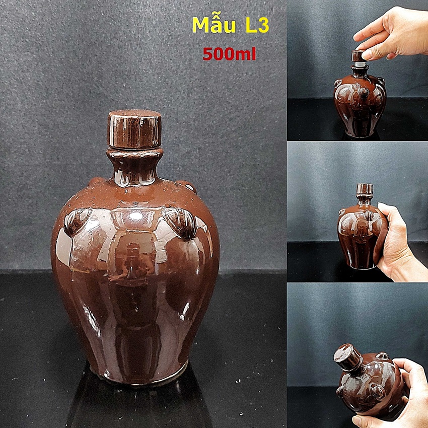 Ceramic Bottle 500ML - Bat Trang brand – Pear shape – Reddish Brown color - Premium quality – L3 pattern