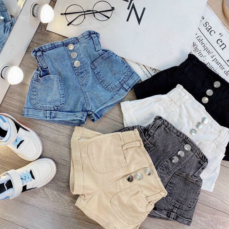 (Tổng Kho Sỉ Hy) - Quần Sooc Jean Bò ,Kaki Mềm 3 Cúc Cho Bé Gái (8-30Kg)