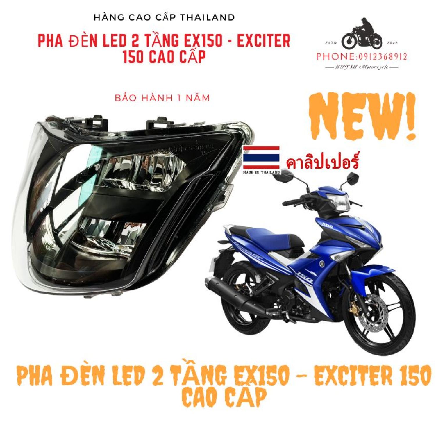 Pha đèn led 2 tầng Ex150 - Exciter 150 cao cấp [ bản sporty đen khoi']