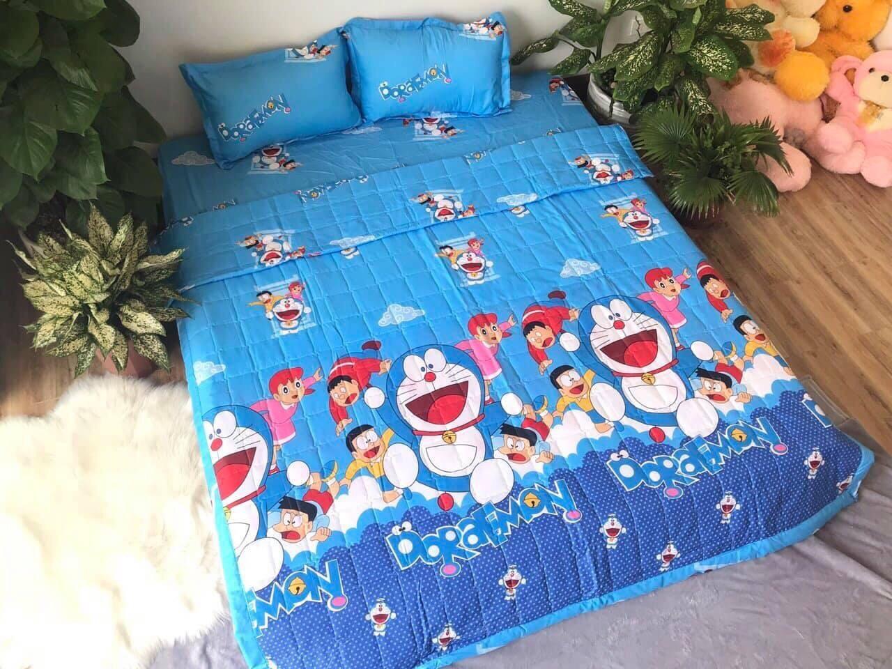 Bộ Chăn Ga Gối Cotton Poly - Nhân Vật Doremon , Nobita ( 3 Món , 4 Món , 5 Món )