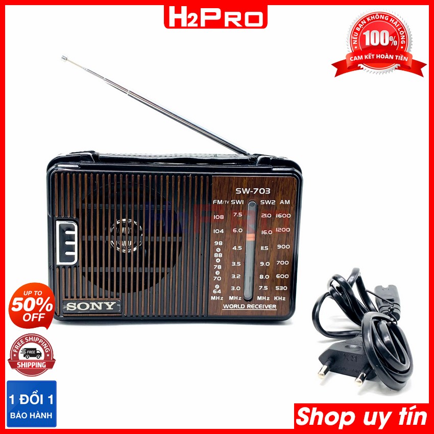 Đài Radio Sony 703 Fm-Am 5 Band Sóng Khỏe, Tặng Dây Nguồn 220V, Đài Cắm Điện Sony Cổ Điển Cho Người Già - H2Pro Tech