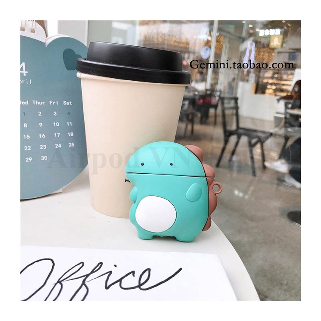 [ ᴄᴀꜱᴇ ᴀɪʀᴘᴏᴅ ] Case Airpod Vỏ Bọc Airpods ( Khủng long mắt hí lưng nâu ) Cho Hộp Sạc Tai Nghe AirPods 1 2 Bằng Silicon Dẻo Siêu Cute