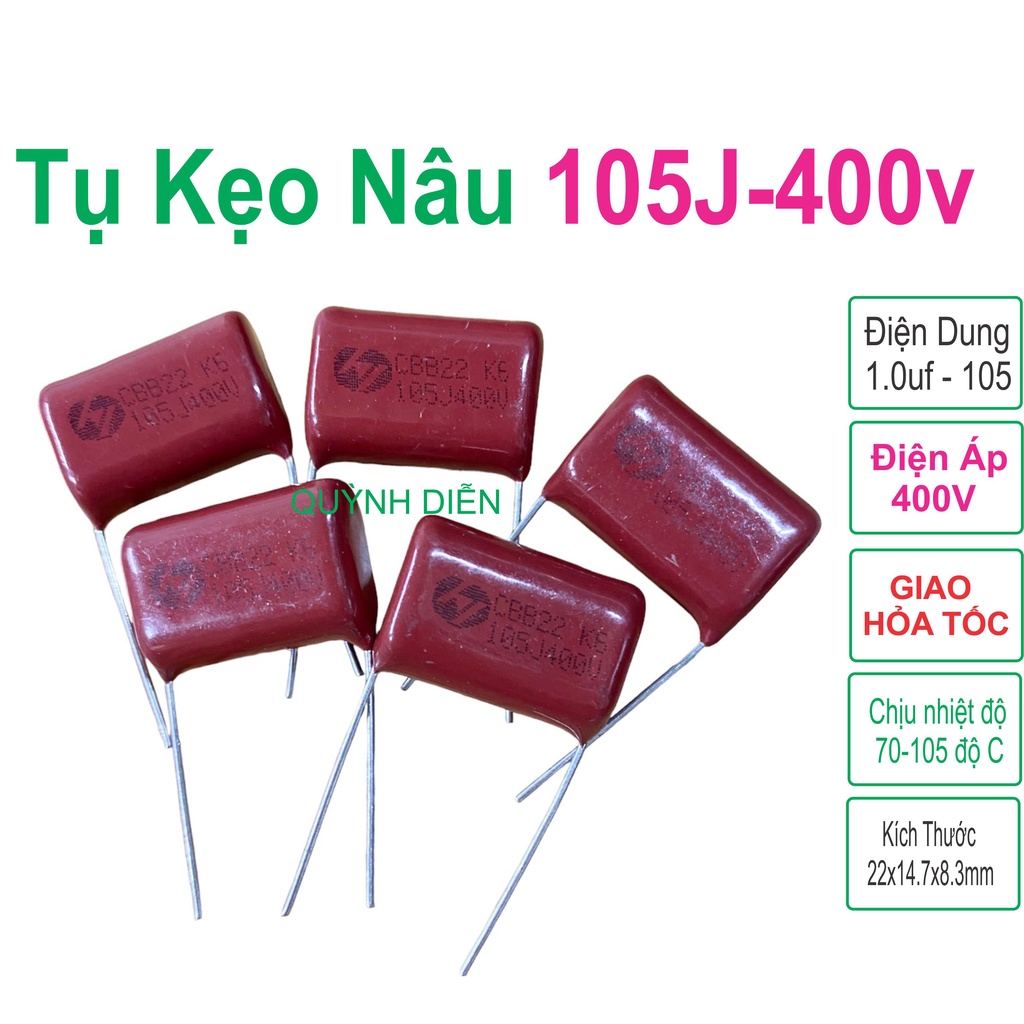 Combo 5 tụ kẹo nâu đỏ cbb22 105j 400v quỳnh diễn