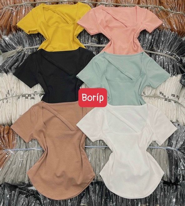 Áo kiểu tay ngắn cổ vuông 1 dây chéo cực hot , chất thun bozip mềm mịn