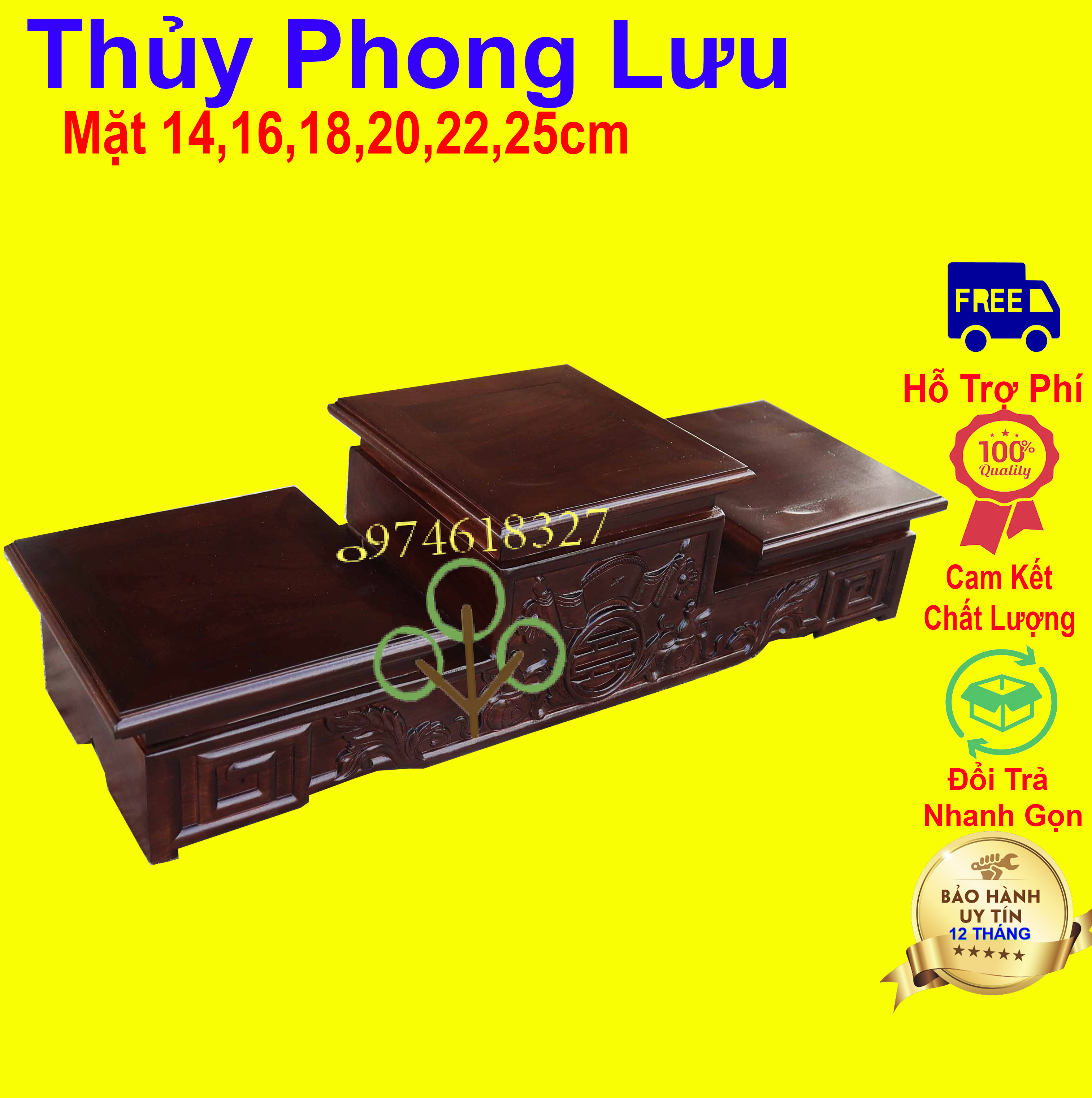 Tam sơn thờ tam cấp để bát hương gỗ hương cao cấp 6 kích thước mặt 14,16,18,20,22,25
