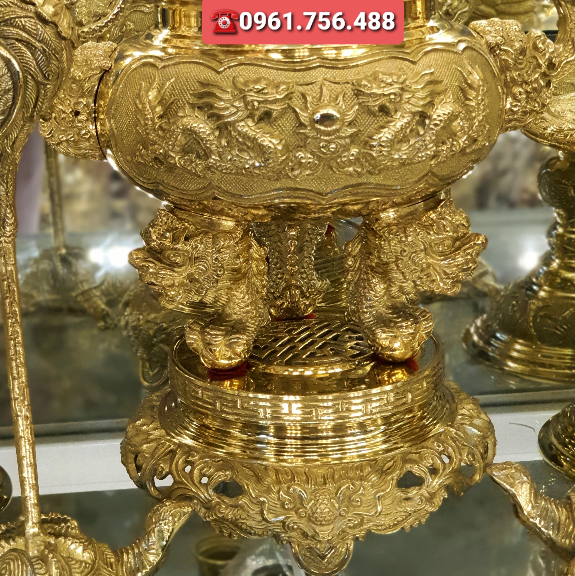 Bộ lư hương/đỉnh đồng vàng 50cm