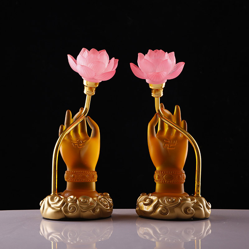Đèn thờ bàn tay phật cầm hoa sen lưu ly