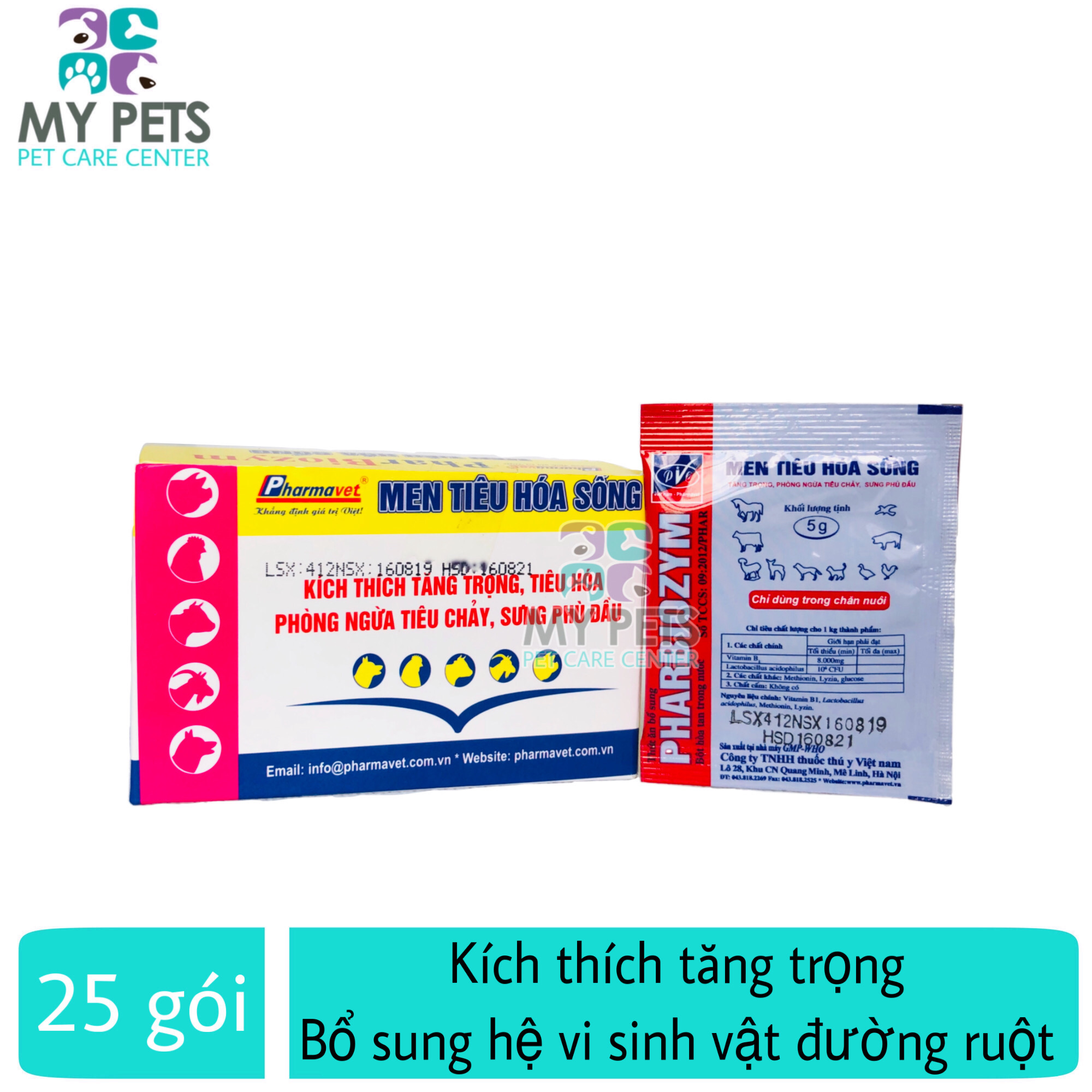 PharBiozym Men tiêu hóa sống kích thích tăng trọng phòng ngừa tiêu chảy cho chó mèo - 1 hộp x 25 gói