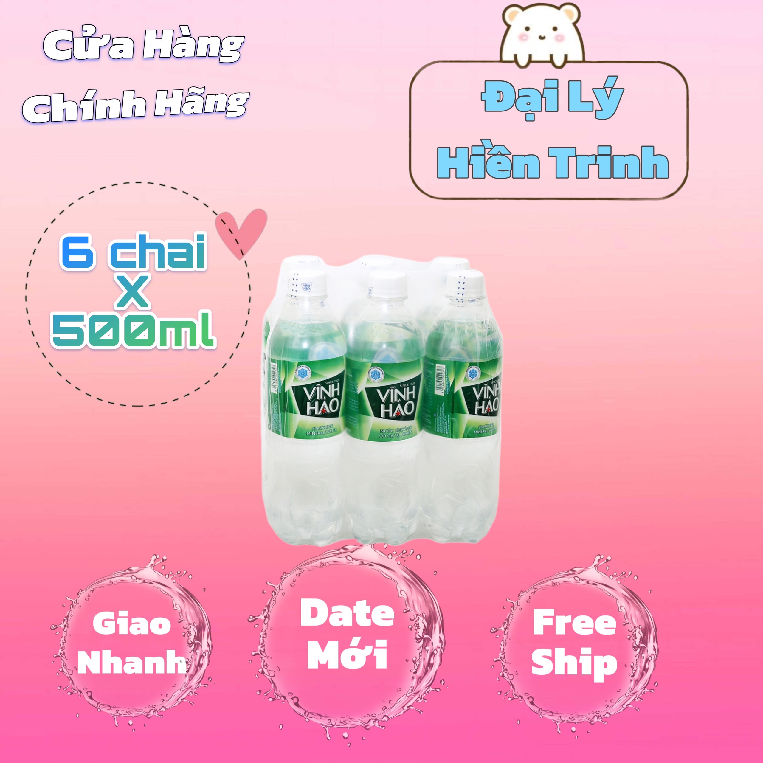 Nước Khoáng Vĩnh Hảo Có Ga 500ml (24 chai)