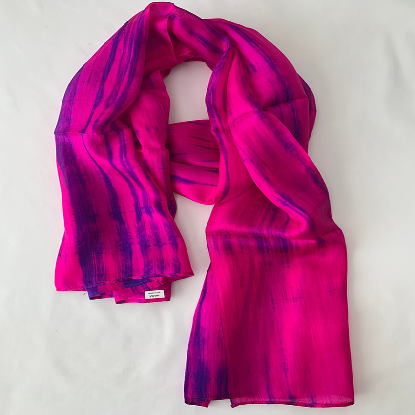 Khăn quàng cổ 100% lụa tơ tằm sọc hồng sen, khăn handmade cao cấp