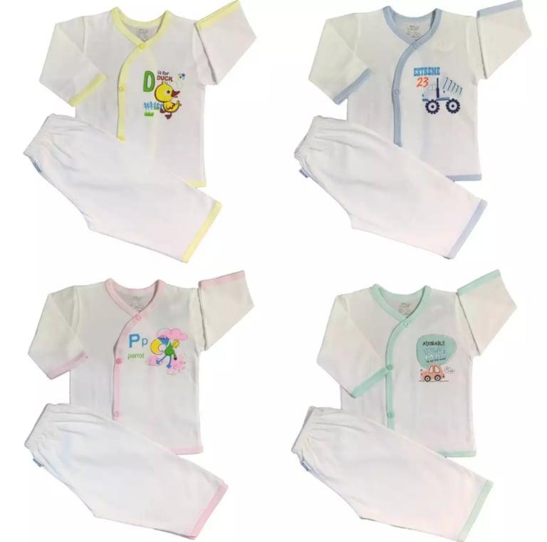 Combo 3 Bộ Quần Áo Tay Dài Trắng JOU (100% Cotton Cao Cấp)