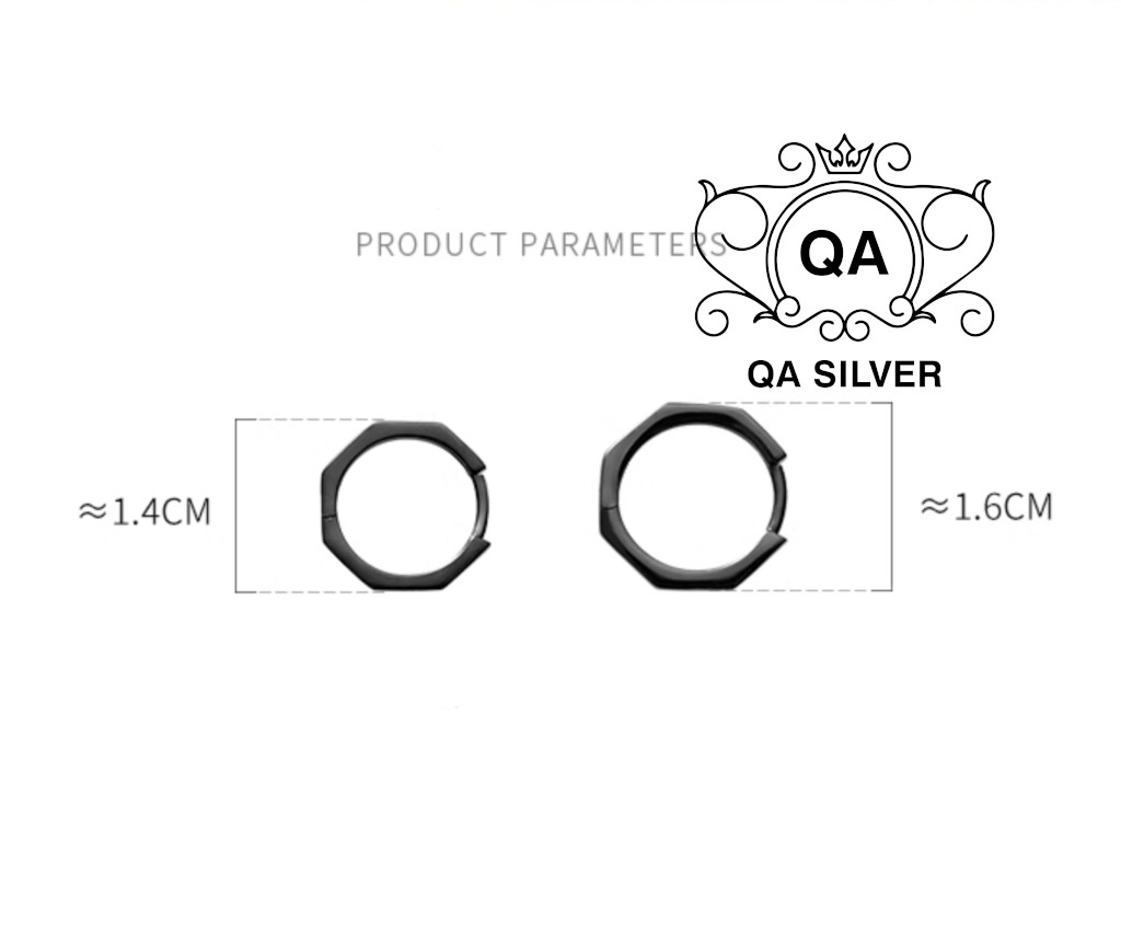 Khuyên tai bạc hình học bát giác 8 cạnh bông tai bạc đa giác khớp mở S925 GEOMETRIC Silver Earrings QA SILVER EA191010