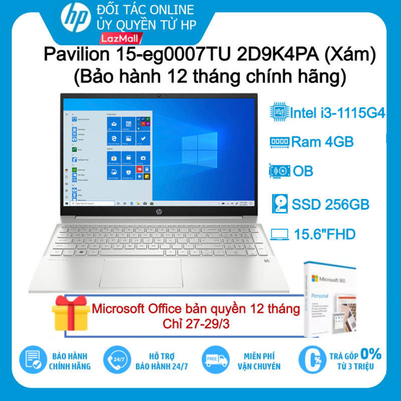 Bảng giá [VOUCHER 10% - TẶNG OFFICE 365 BẢN QUYỀN]Laptop HP Pavilion 15-eg0007TU 2D9K4PA (Xám) i3-1115G4 4G 256GB 15.6FHD OB Win10-Hàng chính hãng new 100% Phong Vũ