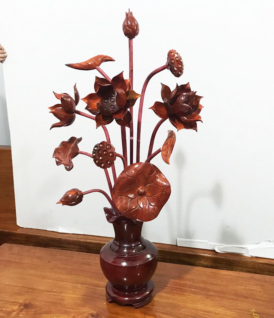 Mỹ Nghệ Độc bình hoa sen thờ gỗ hương