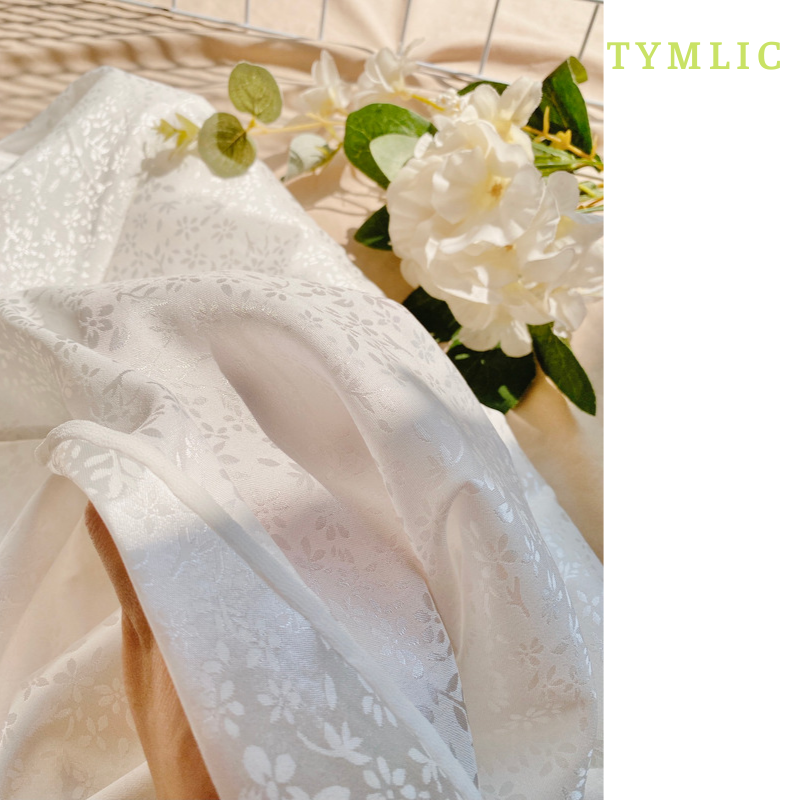 Áo Dài Lụa Gấm Hoa Nhí Màu Trắng TYMLIC